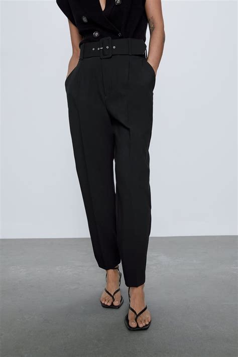 satin pants zara|high waisted belted pants zara.